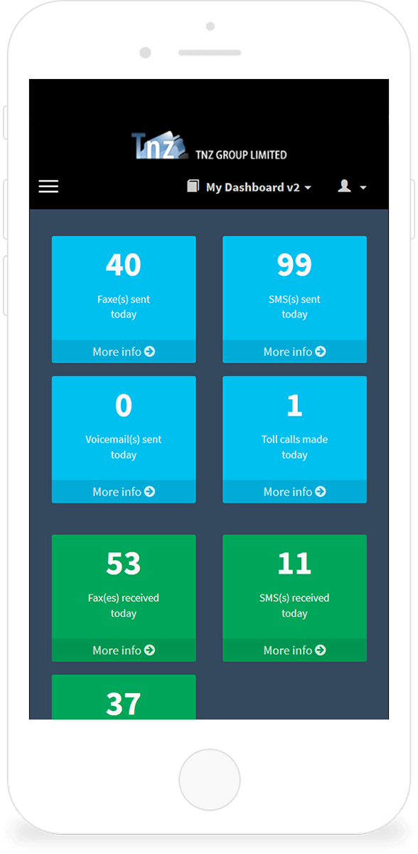 Mobile phone displaying faxes in the TNZ dashboard